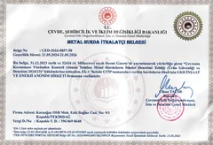 HURDA İTHALAT İZİN BELGESİ sertifikası